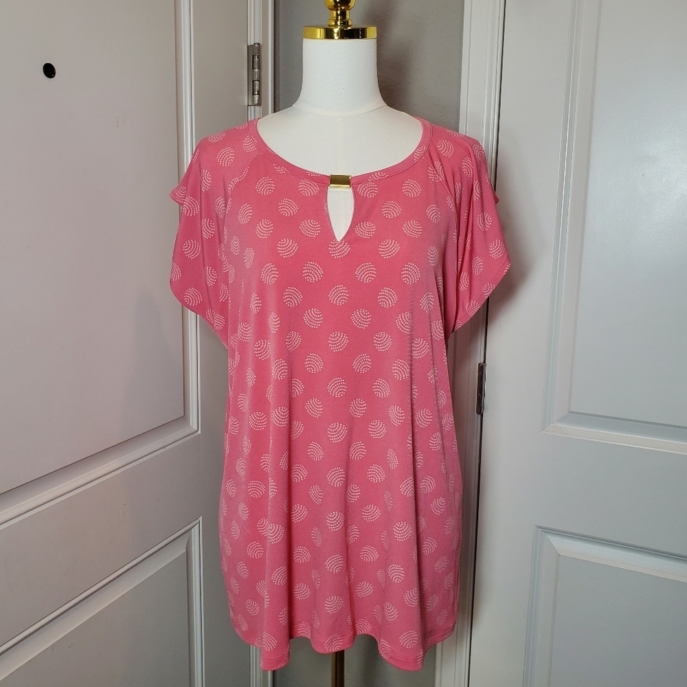 Liz Claiborne Coral Pink Women's Keyhole Blouse with Goldtone Hardware Size XL - Picture 15 of 16